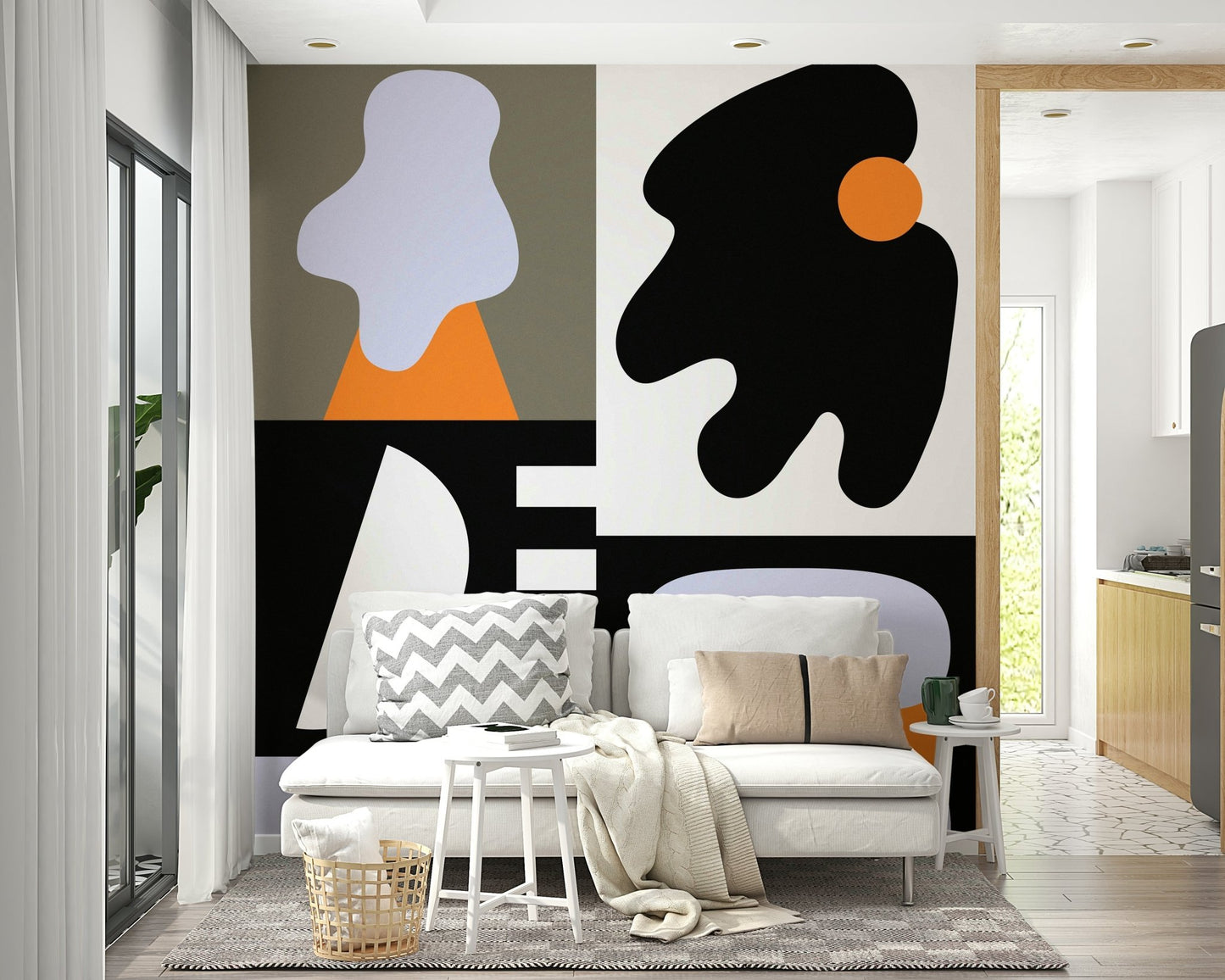 Muted color palette with strong shapes

