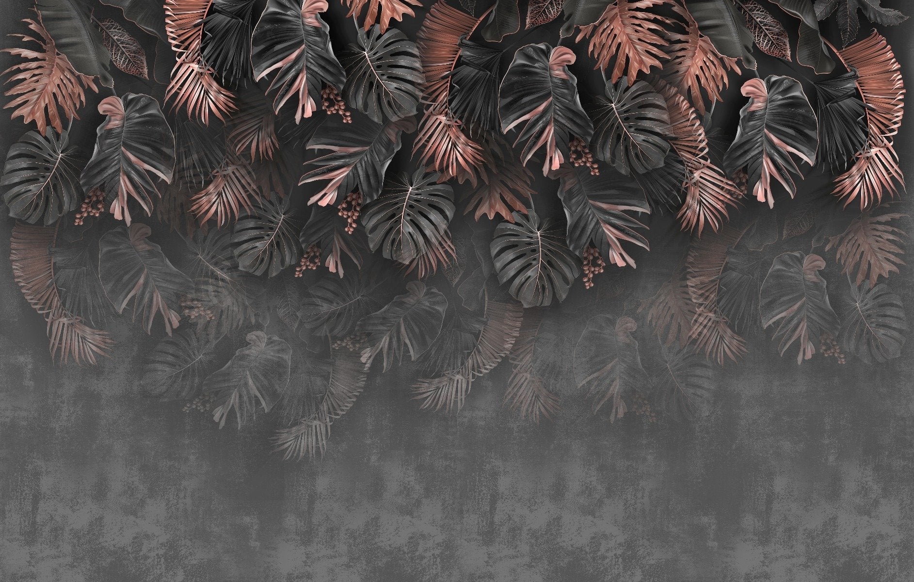 Dark Hanging Tropical Leaves Wallpaper Mural
