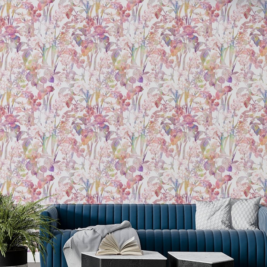 The peel and stick wallpaper on a smooth wall surface.

