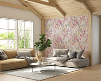 A beautiful modern living room with a boho floral mural.


