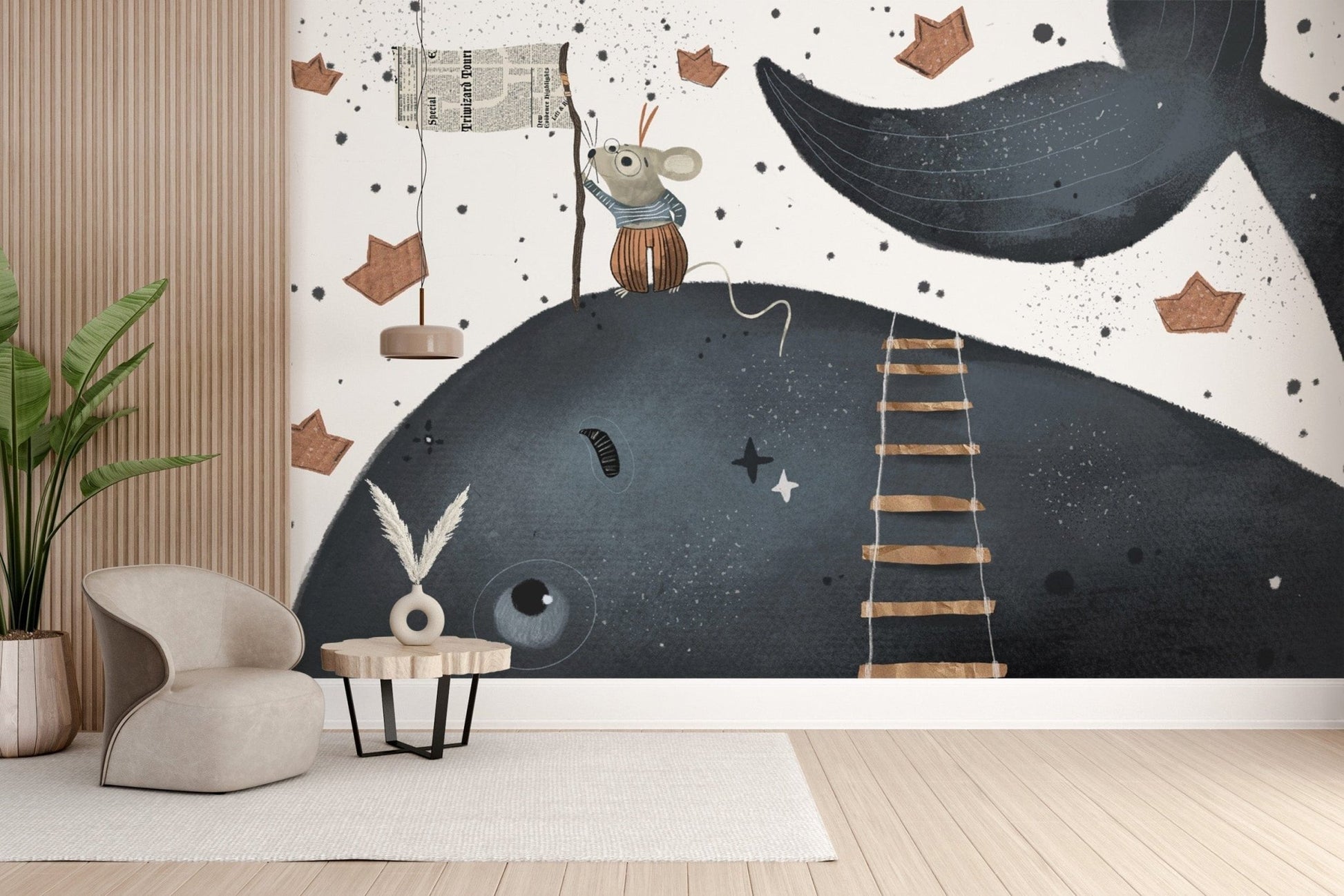 Behemoth and rat mischief mural in deep blue tones for walls. B792