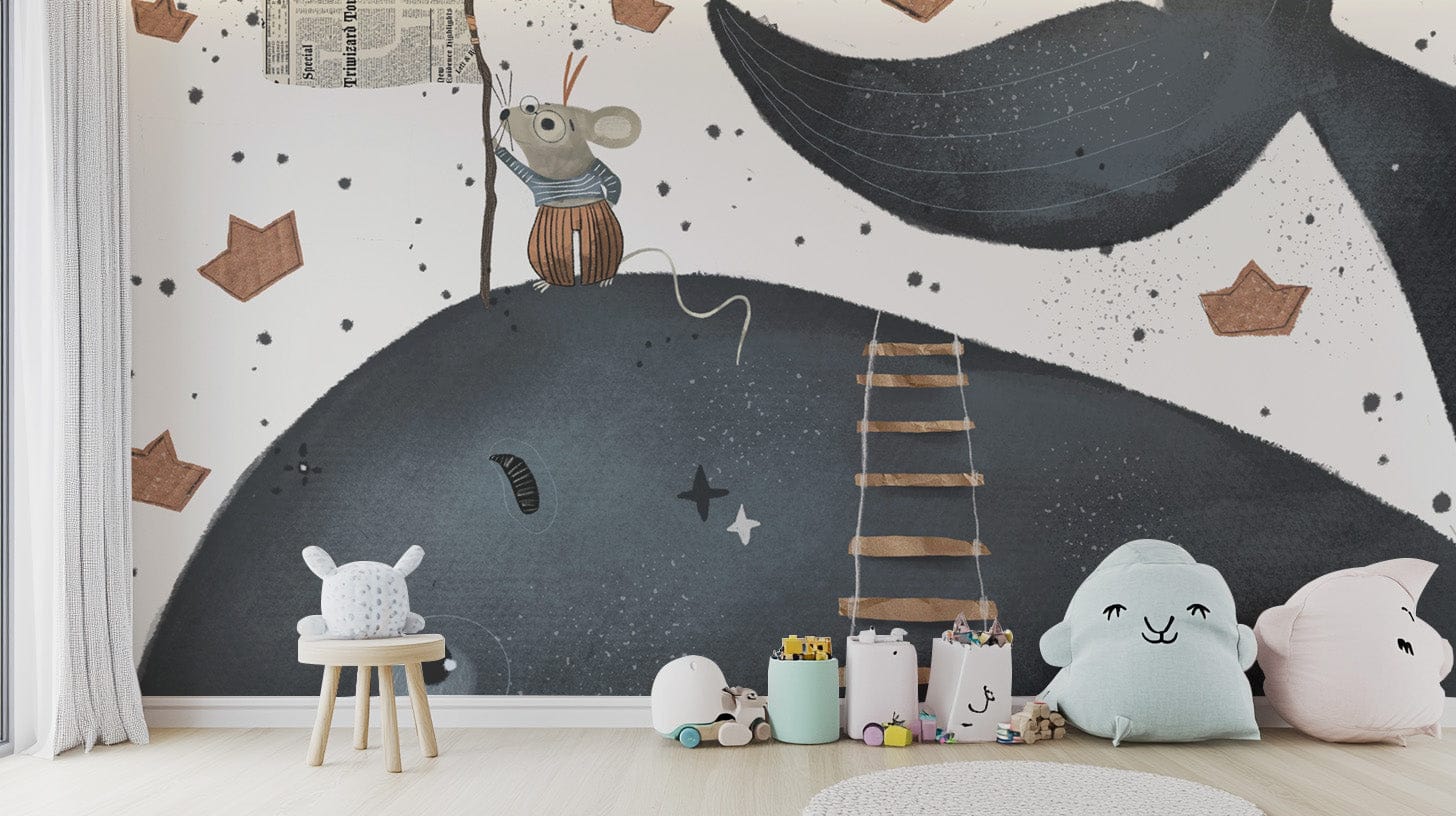 Behemoth and rat-inspired mural in bold deep blue for decor B792