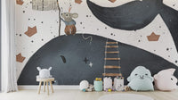 Behemoth and rat-inspired mural in bold deep blue for decor B792