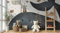 Bold deep blue mural showcasing behemoth and rat mischief. B792