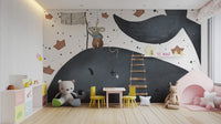 Deep blue wall mural combining behemoth and playful rats. B792