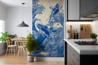 Serene aquatic Deep Blue Koi wallpaper brings peaceful river energy inside home.