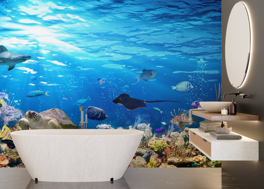 Deep Blue Sea Water with Corel Reef wallpaper Mural - Giffywalls A274