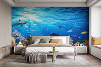Deep Blue Sea Water with Corel Reef wallpaper Mural - Giffywalls