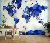 Deep blue cartography wallpaper using a painterly watercolor technique