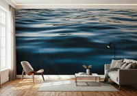 Installation corner showing the easy application of the Deep Blue Waters stick mural.