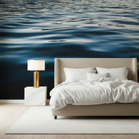 A home office accent wall showcasing the calming Deep Blue Waters texture.