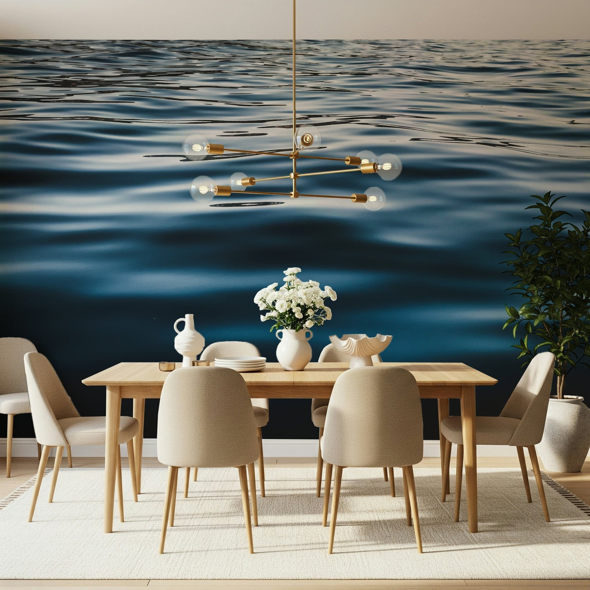 Vertical shot emphasizing the deep aqua tones of the Deep Blue Waters Wall Mural.