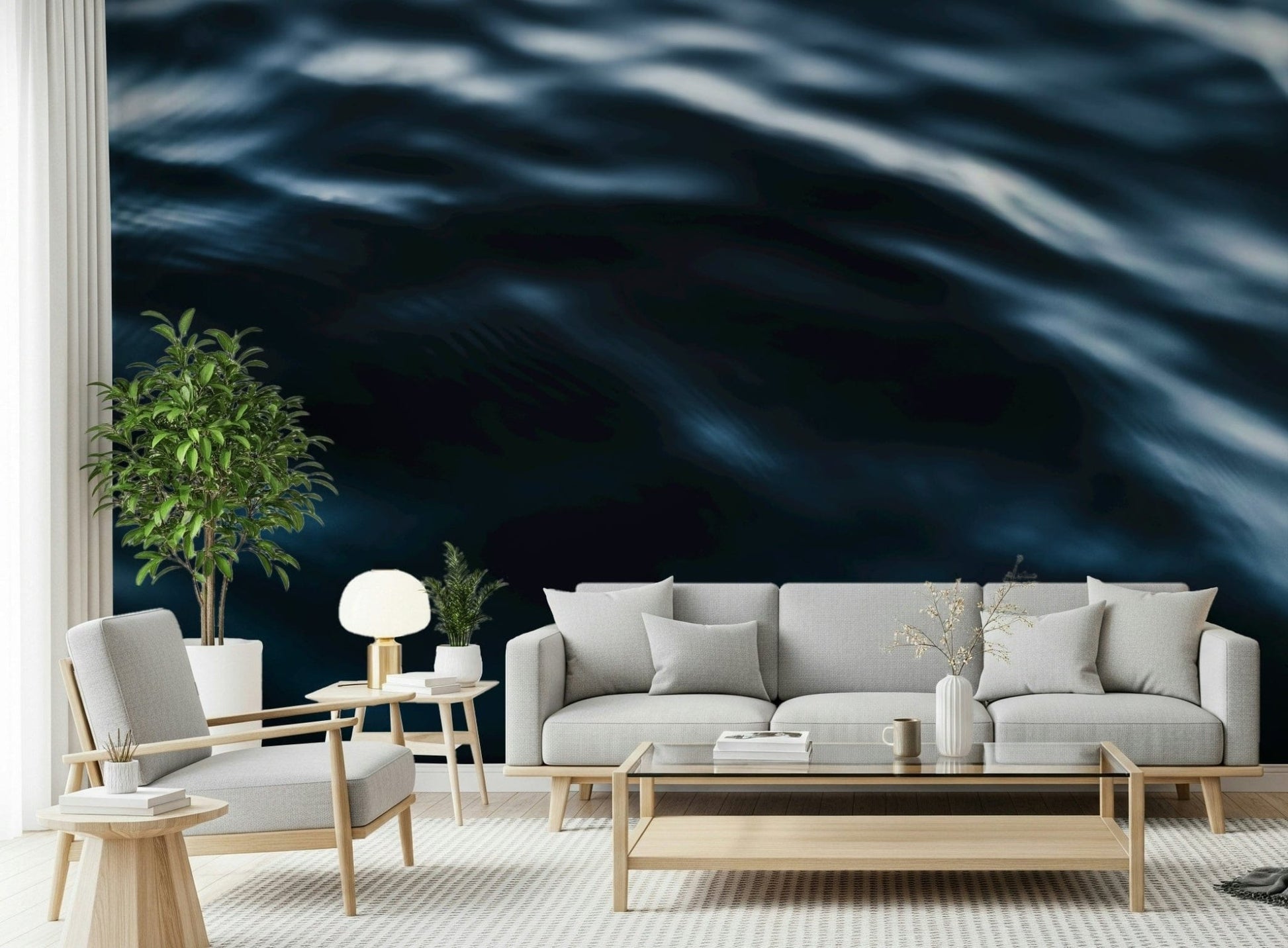 Close-up of Deep Blue Waves ocean wallpaper texture.