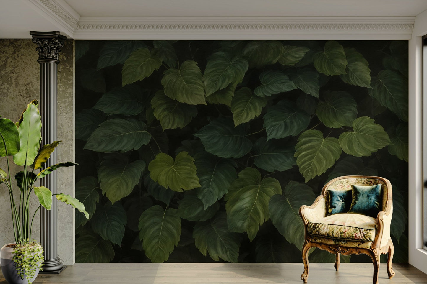 The texture of different plant leaves is visible.

