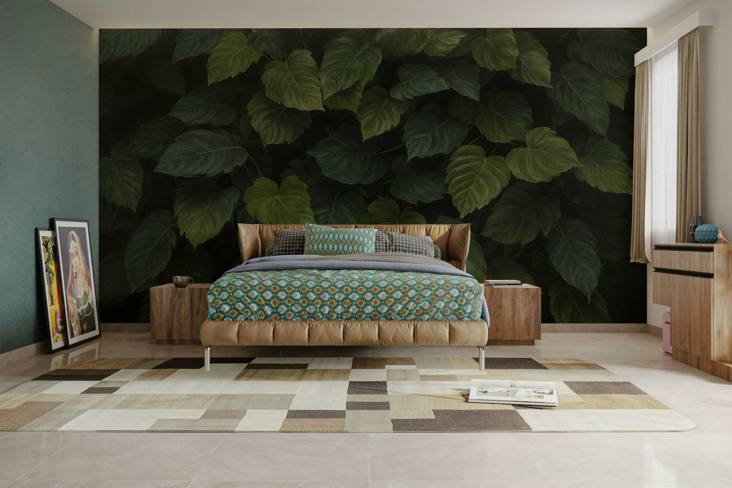 The overall color palette is dark and soothing.

