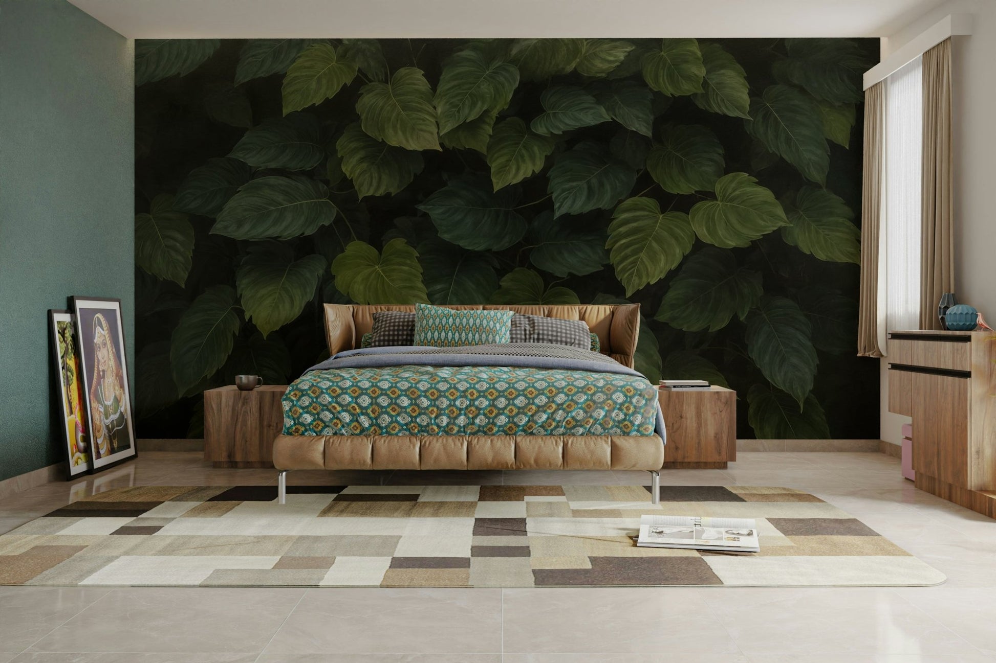 The overall color palette is dark and soothing.

