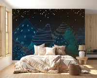 Deep Night Lofty Hills Landscape Kids Wall Mural - Giffywalls A181