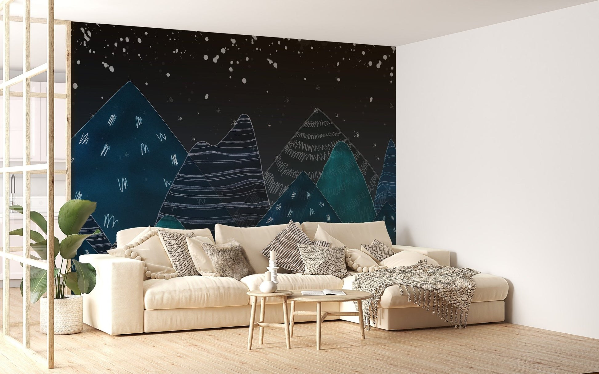 Lofty hills landscape mural for kids' rooms A181