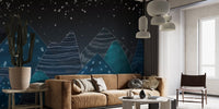 Kids wall mural with deep night hills A181