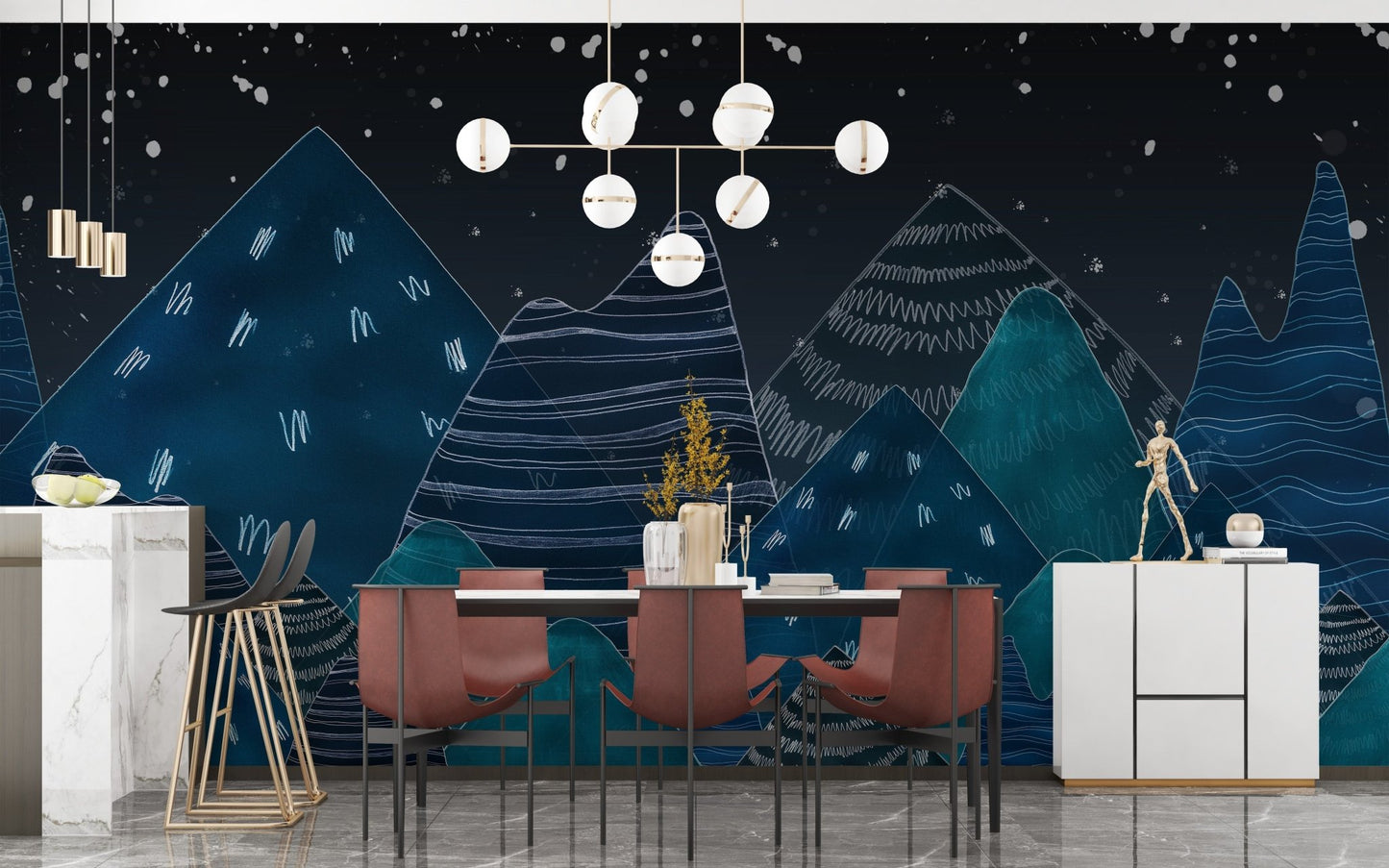 Deep Night Lofty Hills Landscape Kids Wall Mural A181