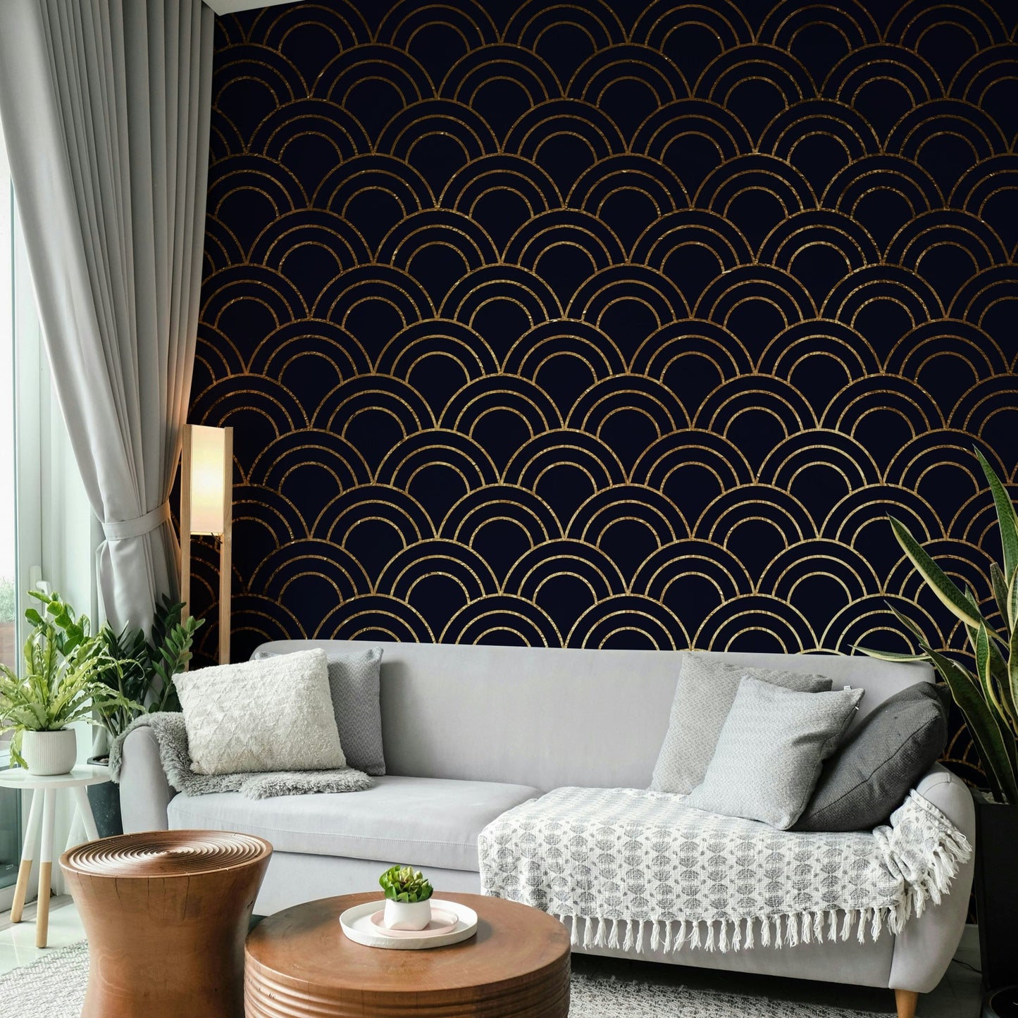 Modern mural wallpaper in sea shades
