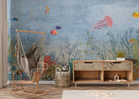 Aquatic-themed kids' room wall mural
