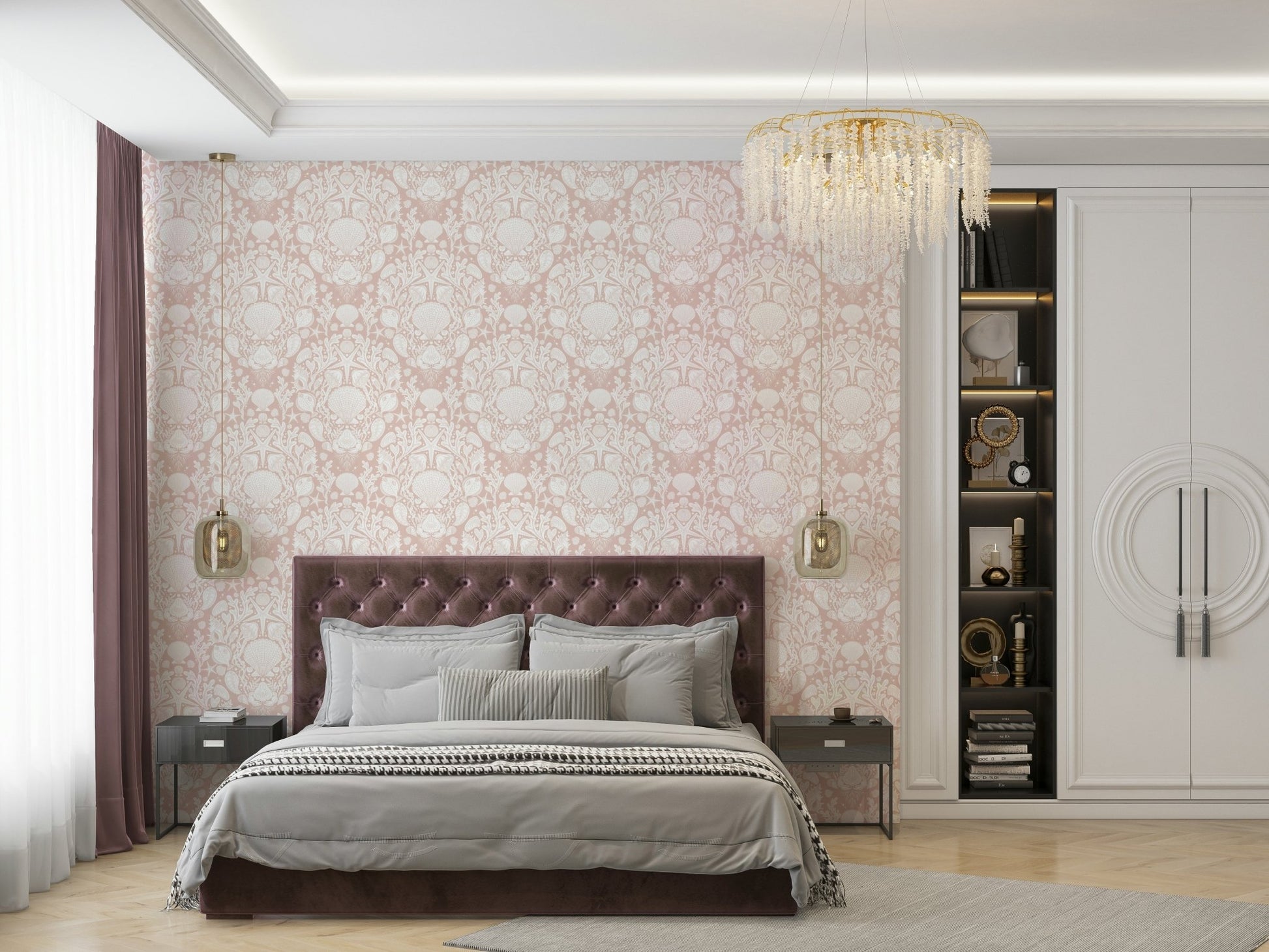 Ocean-themed powder white wallpaper for interiors GD472

