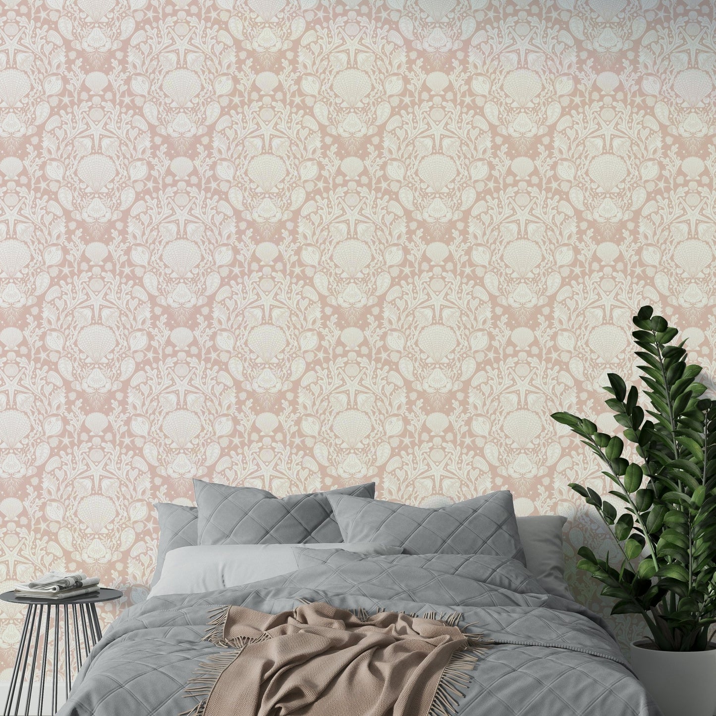 Elegant powder white ocean pattern wallpaper GD472

