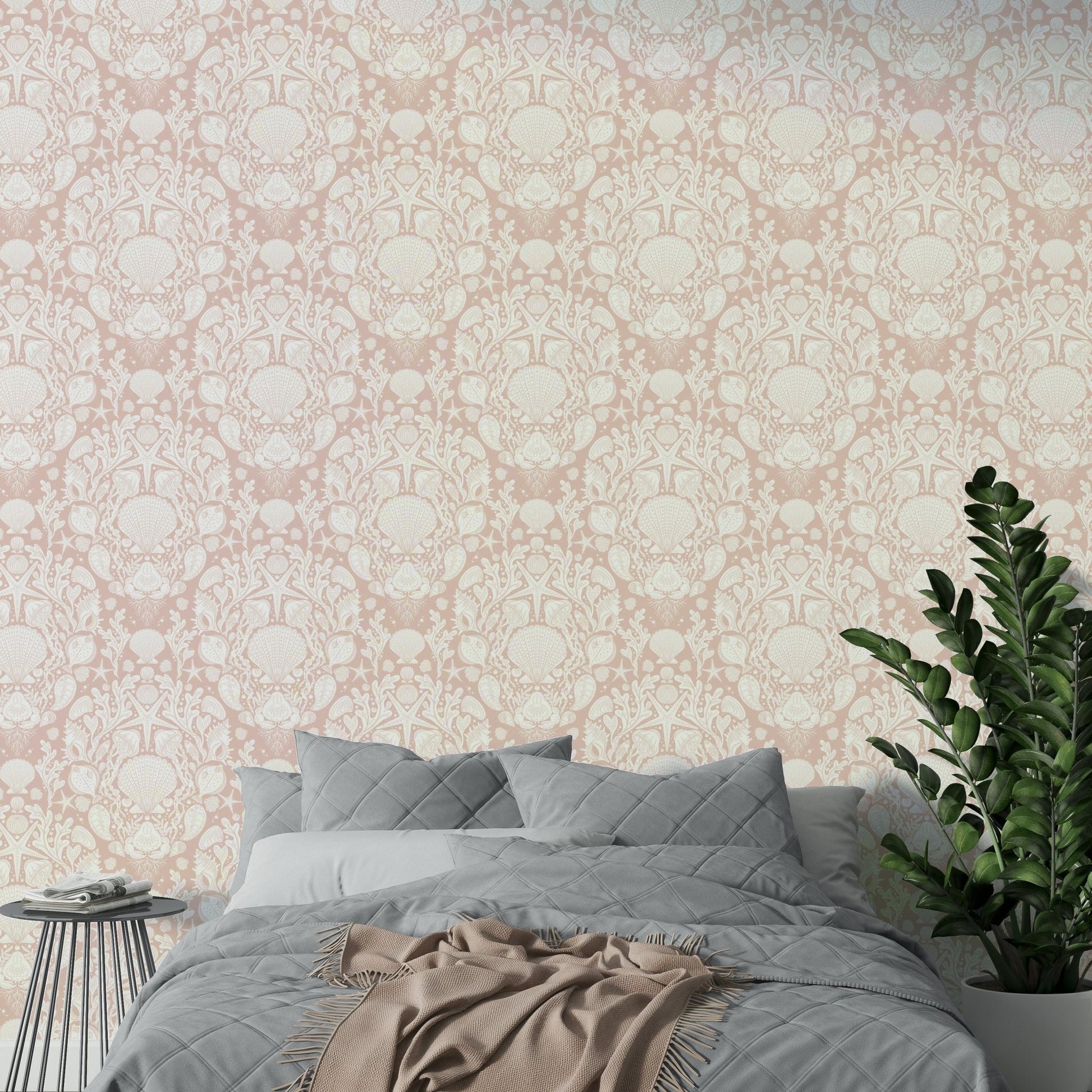 Elegant powder white ocean pattern wallpaper GD472

