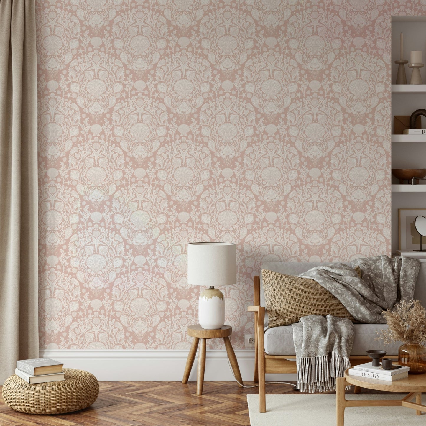 Sea creatures in powder white wallpaper design GD472

