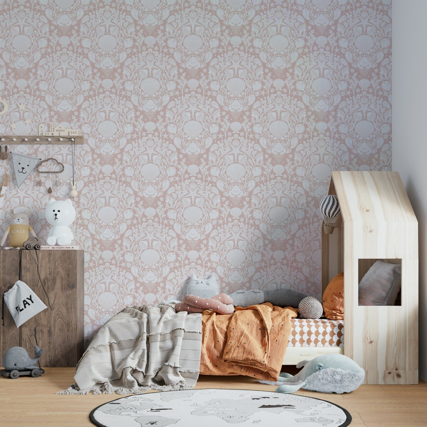 Floral ocean-inspired wallpaper in powder white GD472

