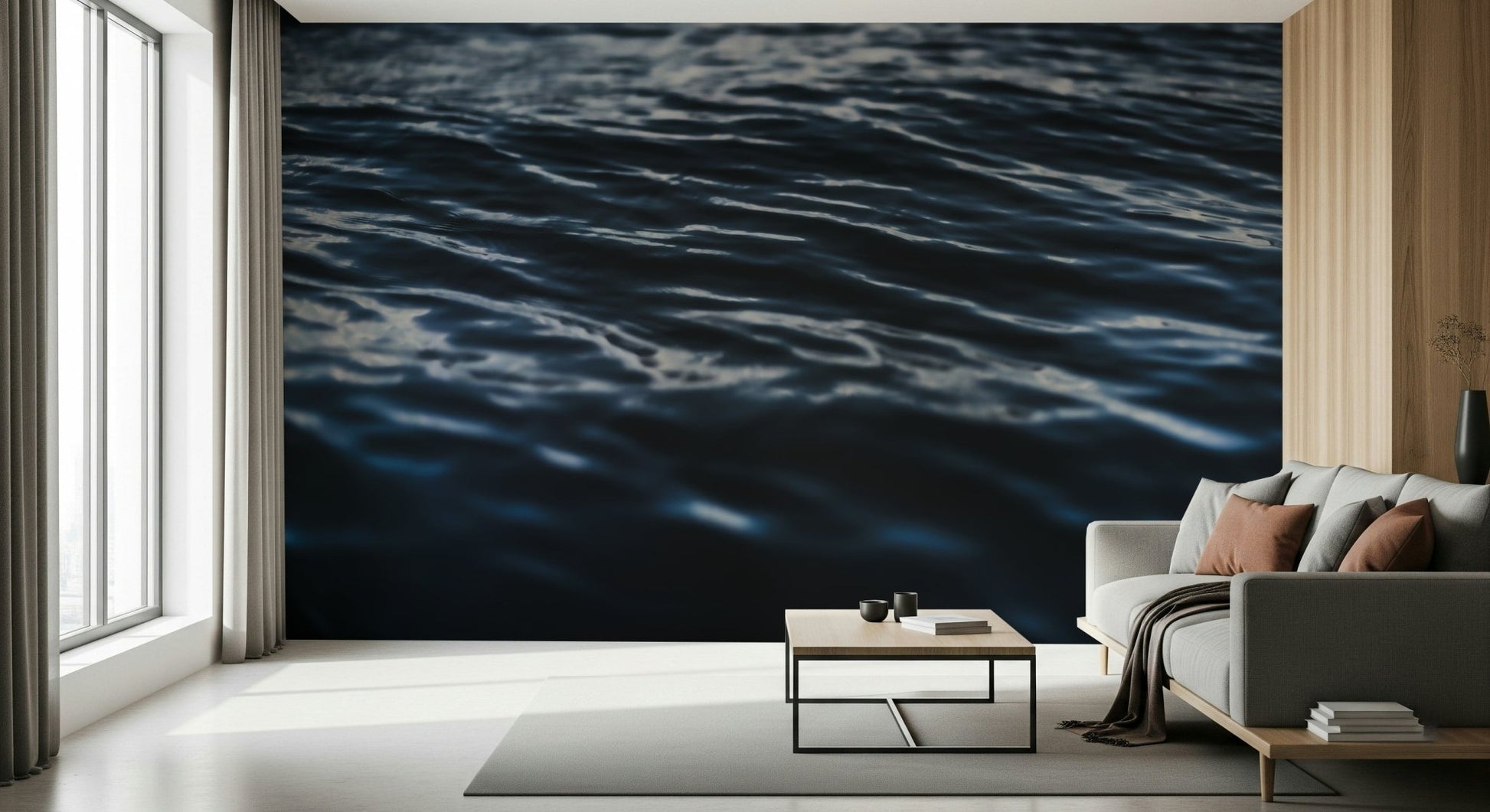 A calming underwater design wallpaper mural that defines a space.