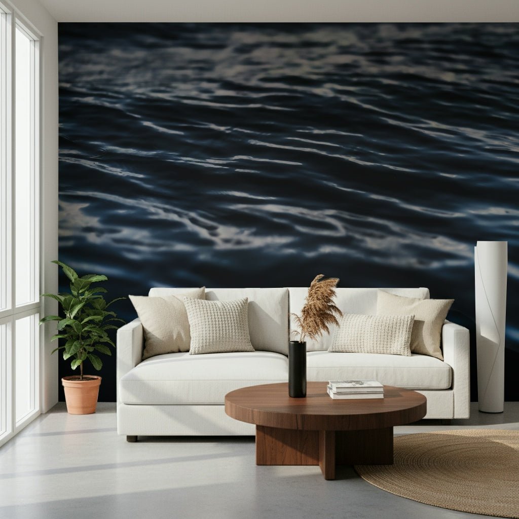 A beautiful abstract ocean wallpaper mural with fluid, deep sea ripple patterns.