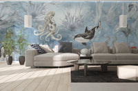 Marine symphony wallpaper mural featuring deep sea wonders., B881