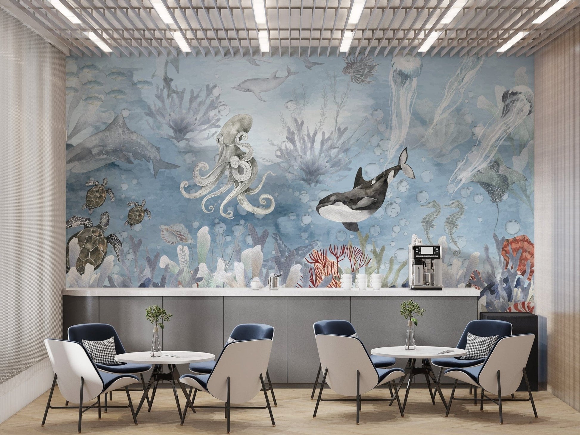 Symphony of marine life wallpaper mural for oceanic vibes., B881