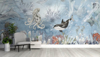Deep sea wallpaper mural with a captivating symphony design., B881