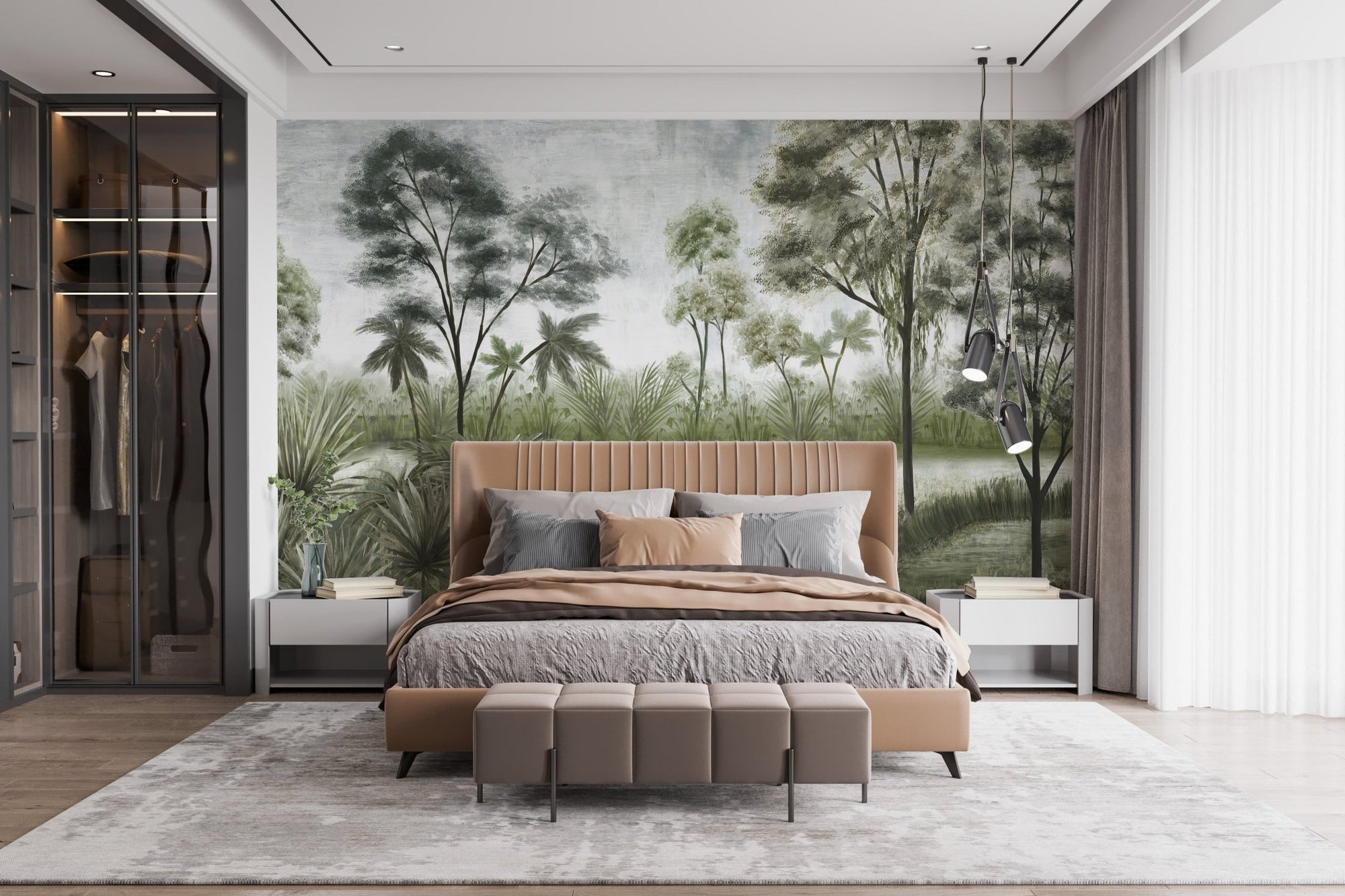 Deep shady forest wallpaper mural art A362