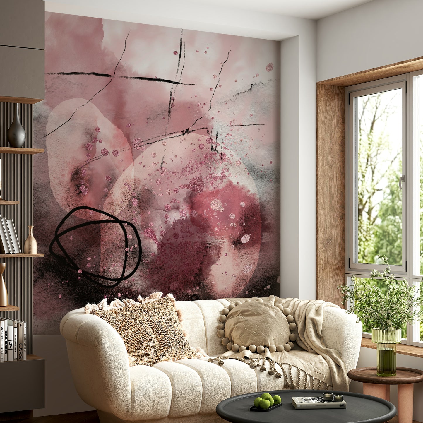 Artistic dark mural with layered tones

