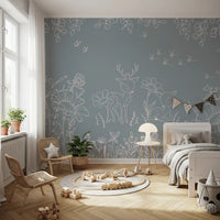 Soft blue kids bedroom wall featuring Deer Doodles Wall Mural deer outlines, GD9182