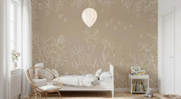 Deer Doodles Brown Wall Mural with deer and flower sketches, GD9183