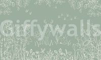 Botanical line Wall Mural in Deer Doodles Green style