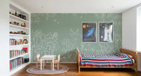 Deer Doodles Green Wall Mural with deer and flower sketches