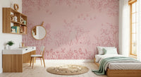 Nature line Wall Mural with Deer Doodles Pink Dark look