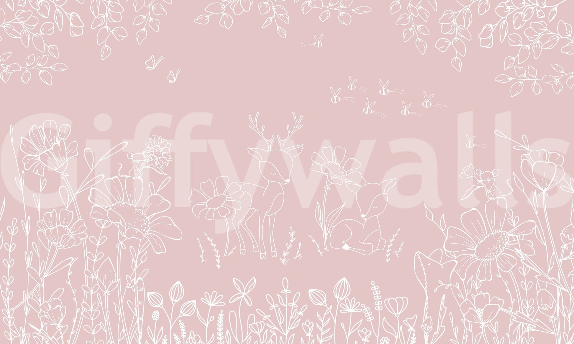 Minimal nature theme in Deer Doodles Pink Wall Mural design