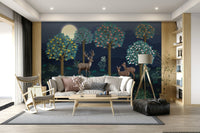 Detailed botanical mural with deer for an earthy interior style