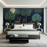 Floral forest wallpaper with deer for a peaceful nursery room