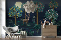 Floral deer wallpaper backdrop for a quiet home office nook