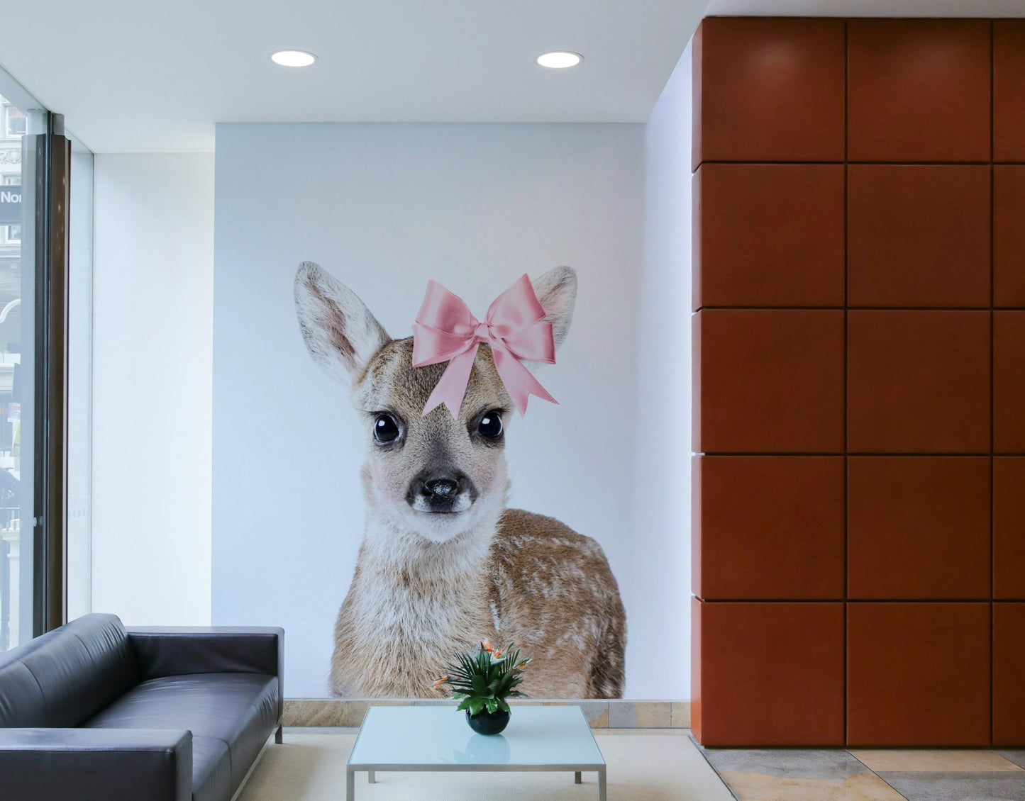 Elegant deer with a bow in a forest mural for a room


