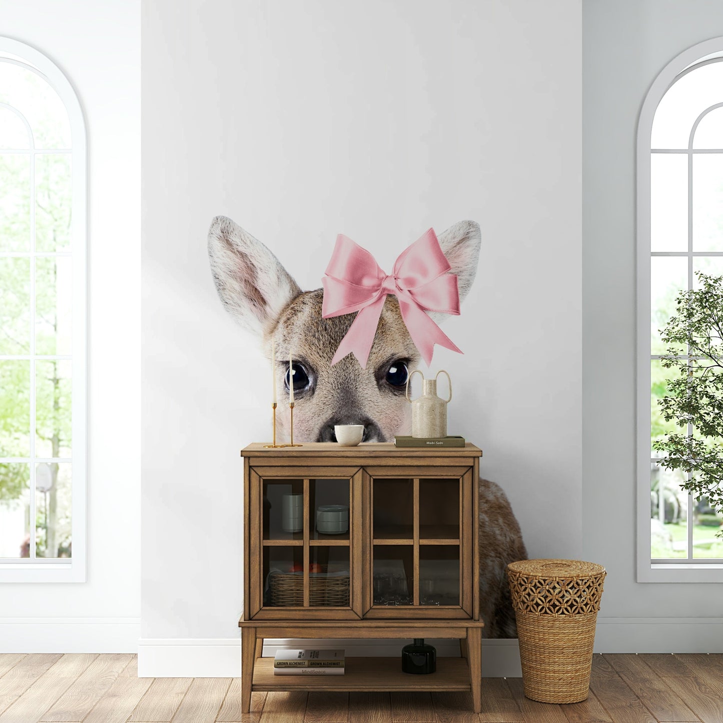 Detailed deer with bow mural bringing nature indoors

