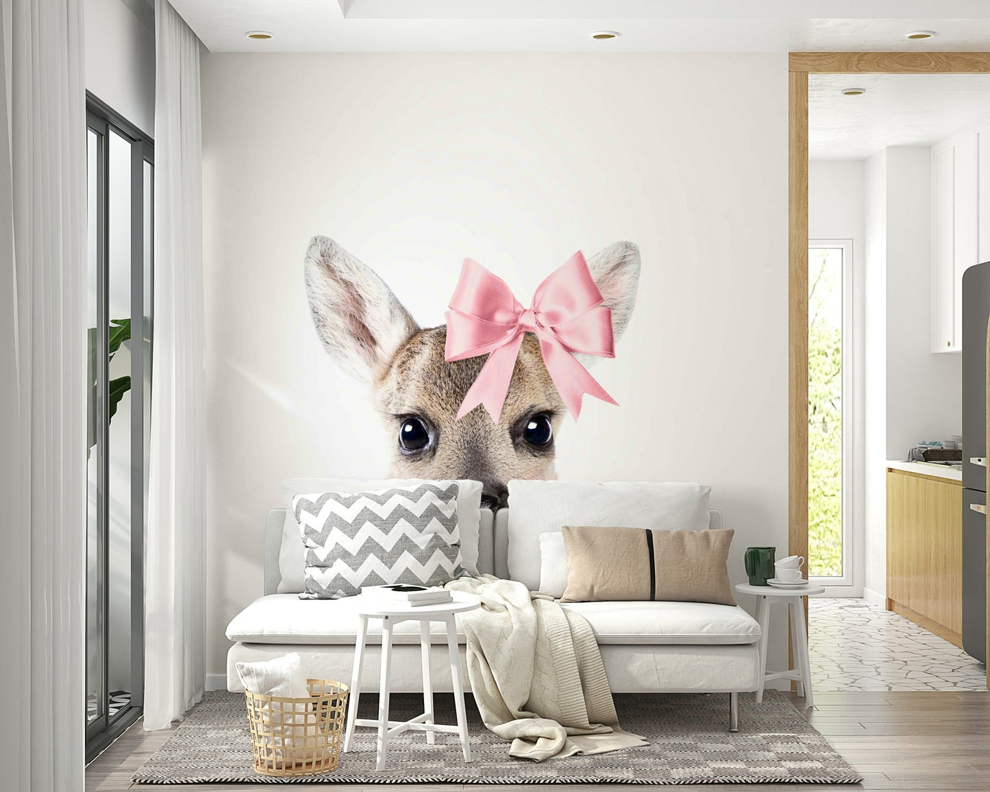 Deer with bow wall mural showcasing woodland beauty

